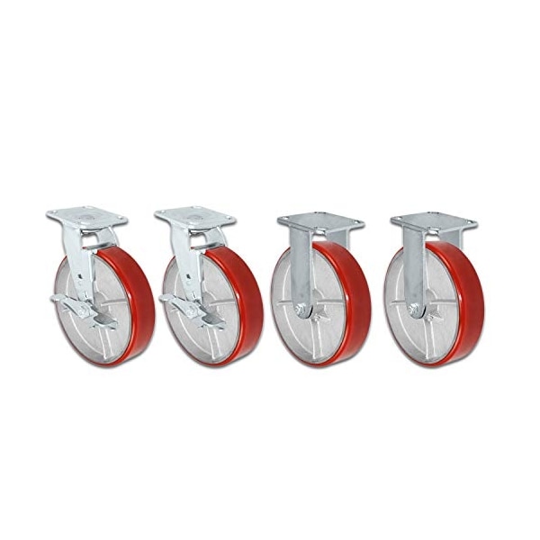 8"x2" Swivel Caster Heavy Duty Red Polyurethane Wheel, PK4